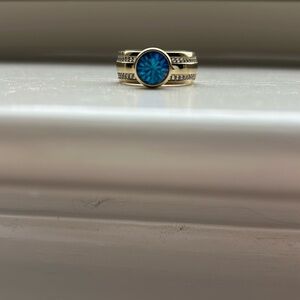 Gold Ring with Blue Stone and Diamond Accents